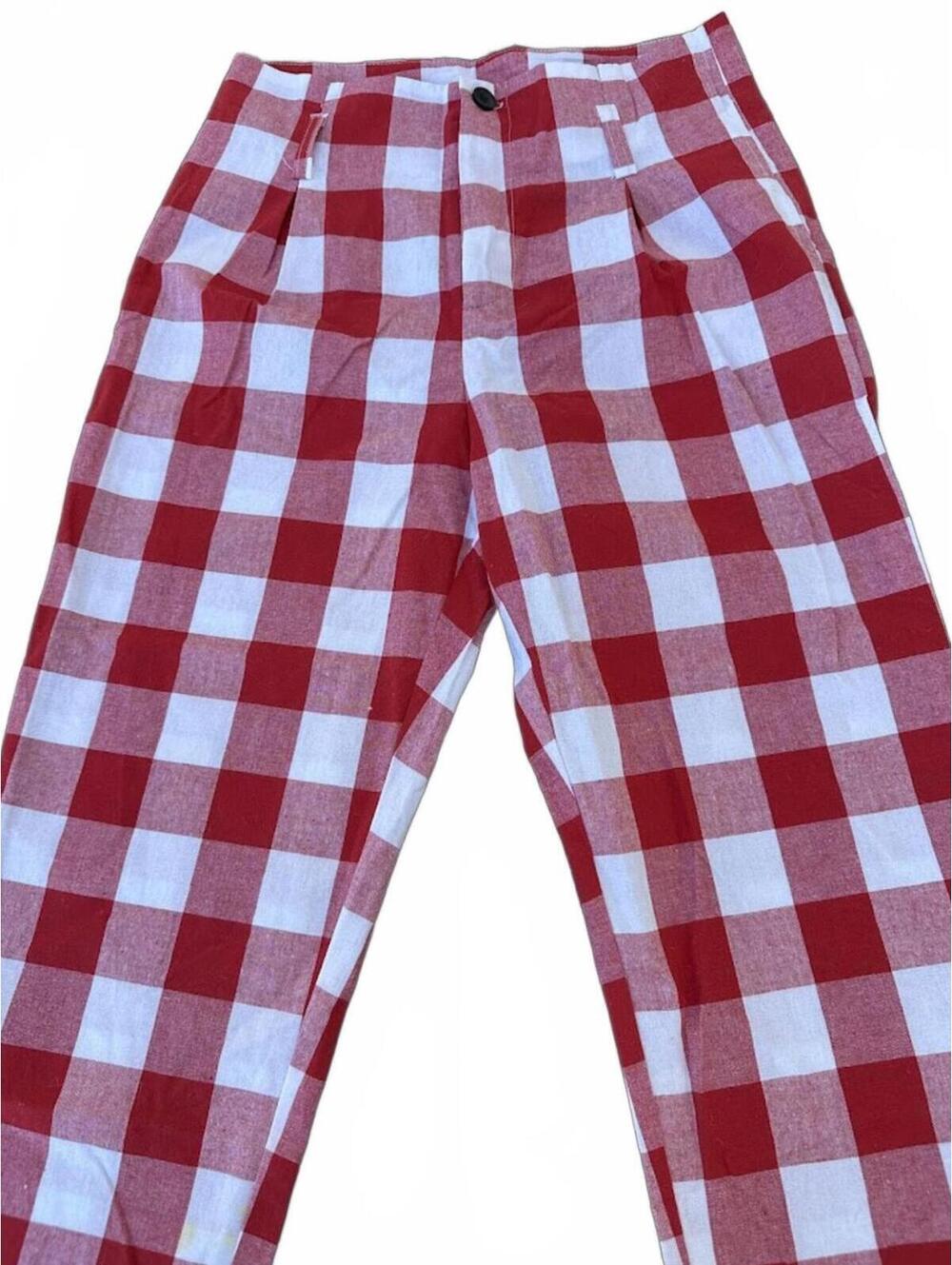 Venti6 Red Check Cropped Pants